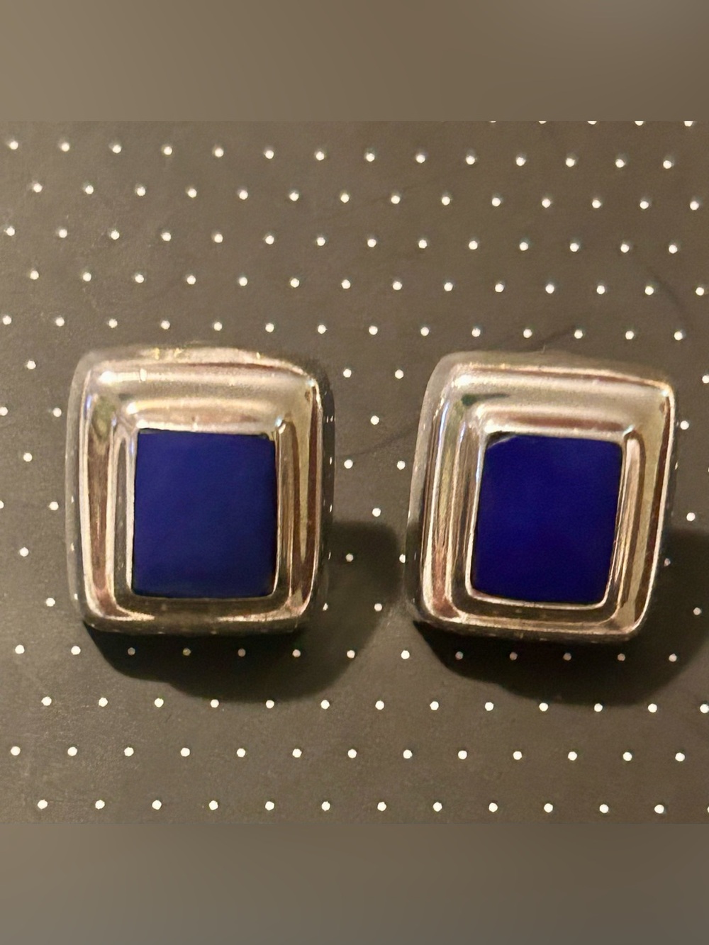 Vintage Sterling Silver Blue Stone or Resin Square Stud Earrings